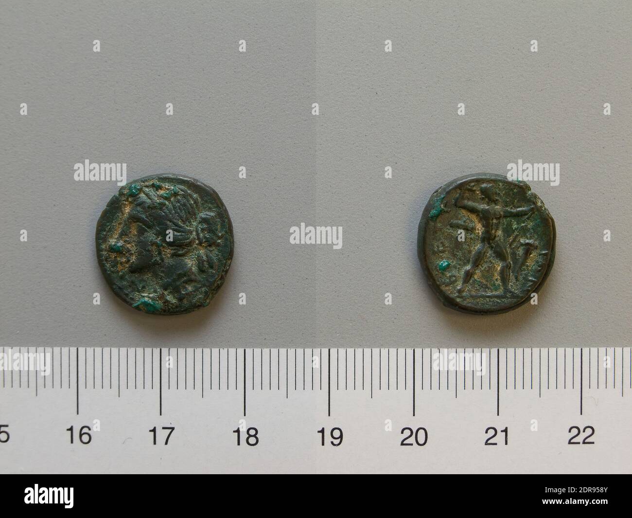 Mint: Bruttii, Bruttium, Hemidrachm from Brettii, 214–211 B.C., Bronze, 3.82 g, 12:00, 17 mm, Made in Bruttii, Bruttium, Greek, 3rd century B.C., Numismatics Stock Photo