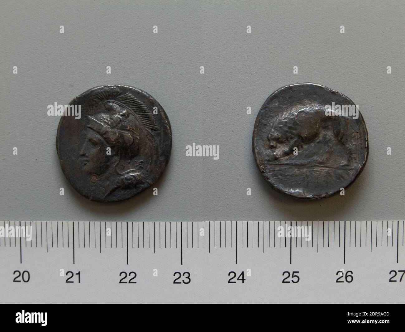 Mint: Velia, Didrachm from Velia, 334–300 B.C., Silver, 7.12 g, 7:00, 22.5 mm, Made in Velia, Lucania, Greek, 4th century B.C., Numismatics Stock Photo