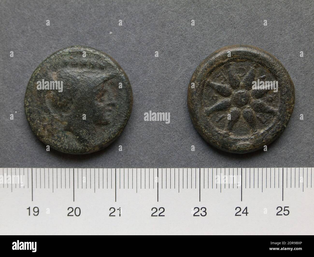 Mint: Luceria, Quincunx from Luceria, 211–200 B.C., Bronze, 15.90 g, 10:00, 25.6 mm, Made in Luceria, Greek, 3rd century B.C., Numismatics Stock Photo