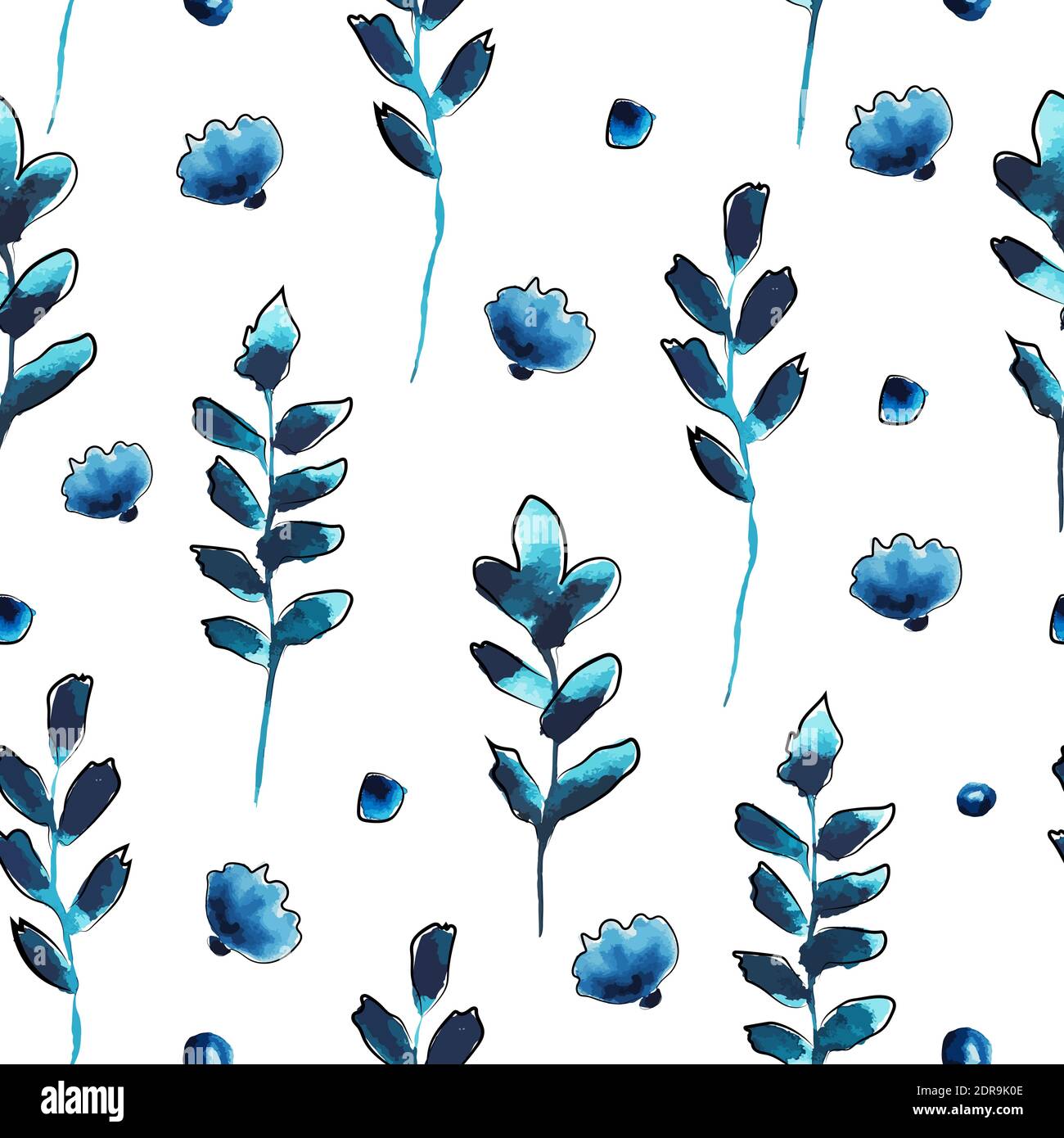 A seamless background with blue twigs. Vector illustration Stock Vector