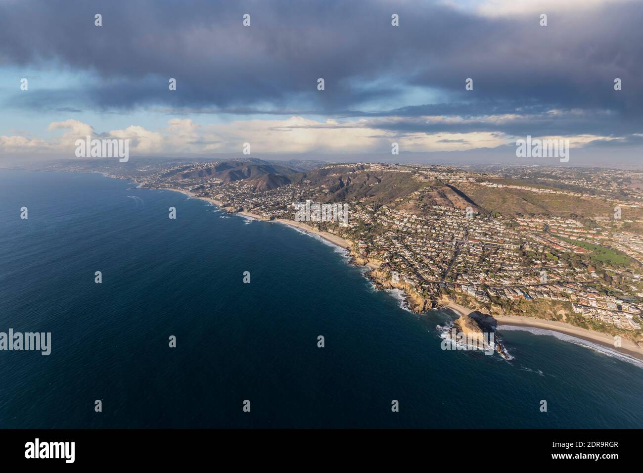 Aerial view of the Laguna Beach coast with stormy sky in Orange County, California. Stock Photo