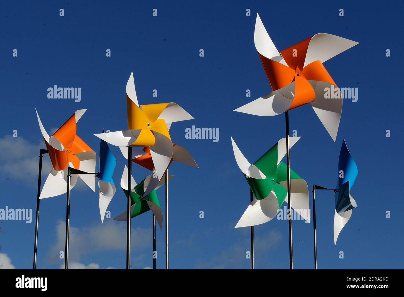 Windmill papers are displayed in Paris a week before the 21st session of the Conference of the Parties to the United Nations Framework Convention on Climate Change (COP 21 / CMP 11), which will take place in Paris from November 30 to December 11, 2015. Shot in Paris, France on November 22, 2015. Photo by Aurore Marechal/ABACAPRESS.COM Stock Photo