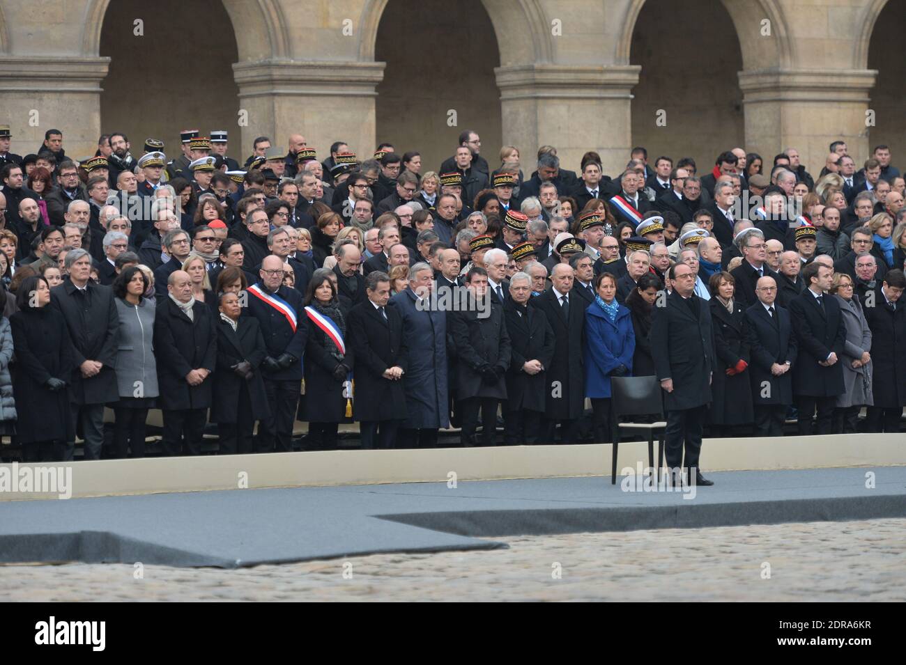 French President Francois Hollande presides over a solemn ceremony to