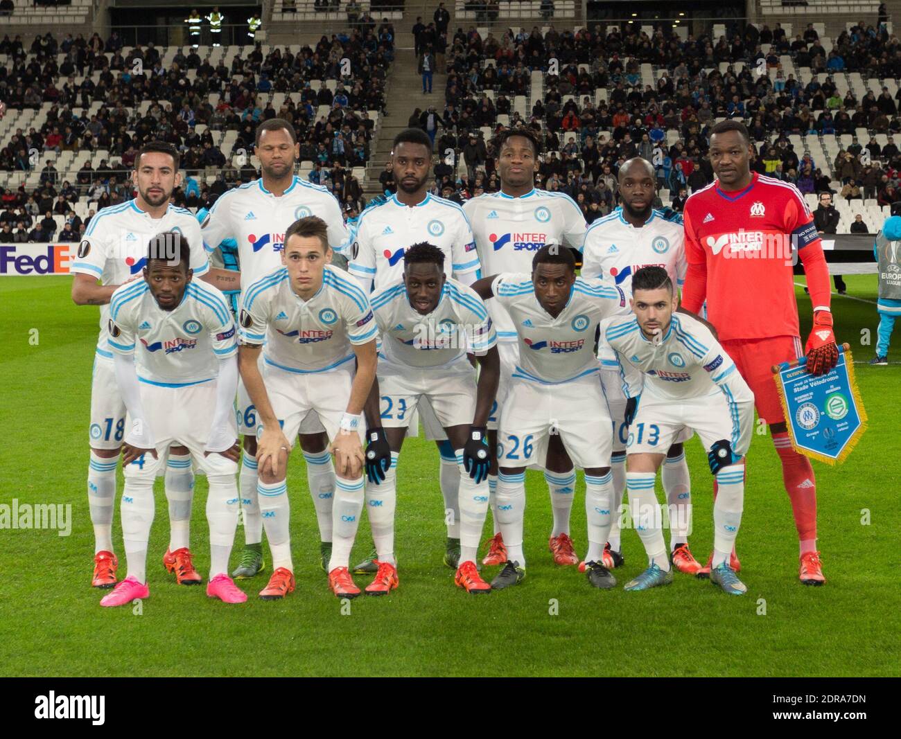 Marseille's team before the UEFA Europa League Group F soccer match, Olympique de Marseille Vs FC Groningen at Stade Vélodrome in Marseille, France on November 27th, 2015. Photo by Guillaume Chagnard/ABACAPRESS.COM Stock Photo