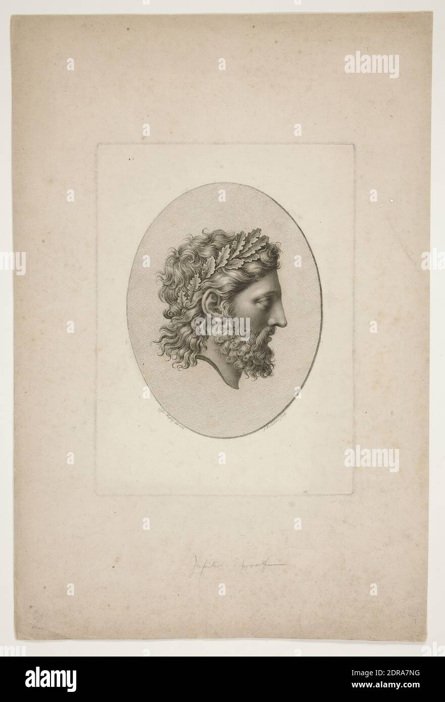 Engraver: Francesco Bartolozzi, Italian, 1727–1815, After: Giles Hussey, British, 1710–1788, Jupiter, Engraving (proof), platemark: 23.4 × 17.1 cm (9 3/16 × 6 3/4in.), Made in Italy, Italian, 18th century, Works on Paper - Prints Stock Photo