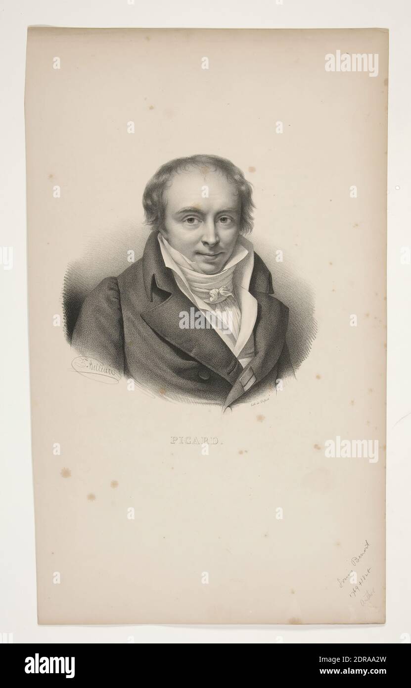 Artist: François-Séraphin Delpech, French, 1778–1825, After: Zéphirin Félix Jean Marius Belliard, French, 1798–1843, Portrait of Picard, Lithograph, Sheet: 50.3 × 29.5 cm (19 13/16 × 11 5/8in.), French, 19th century, Works on Paper - Prints Stock Photo