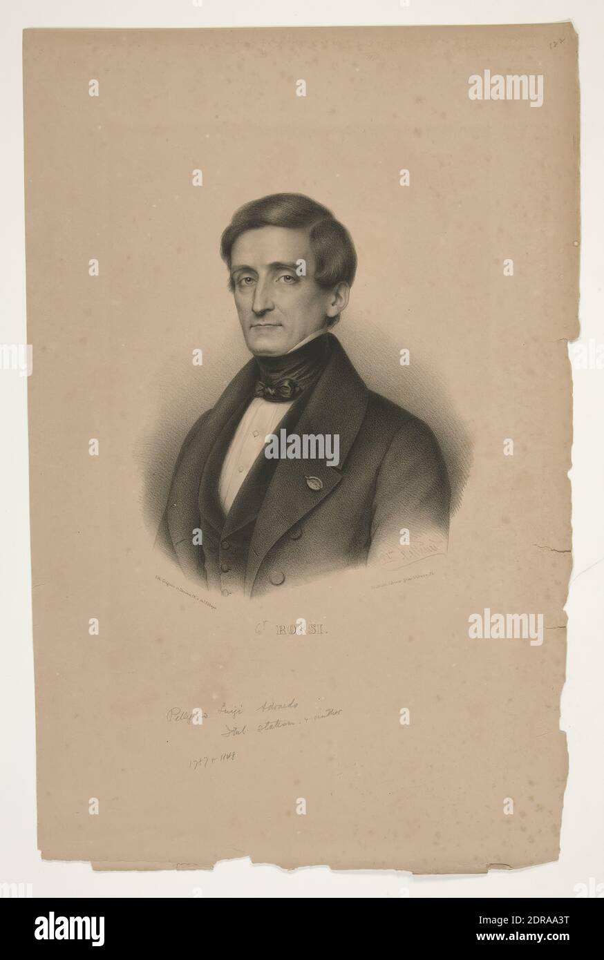 Lithographer: François-Séraphin Delpech, French, 1778–1825, After: Zéphirin Félix Jean Marius Belliard, French, 1798–1843, Portrait of Rossi, Lithograph by Gregoire et Deneux, Sheet: 50 × 31.5 cm (19 11/16 × 12 3/8in.), French, 19th century, Works on Paper - Prints Stock Photo