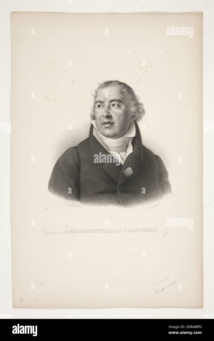 Artist: François-Séraphin Delpech, French, 1778–1825, After: Zéphirin Félix Jean Marius Belliard, French, 1798–1843, Portrait of Lasrochefoucault-Liancourt, Lithograph, Sheet: 149 × 32 cm (58 11/16 × 12 5/8in.), French, 19th century, Works on Paper - Prints Stock Photo