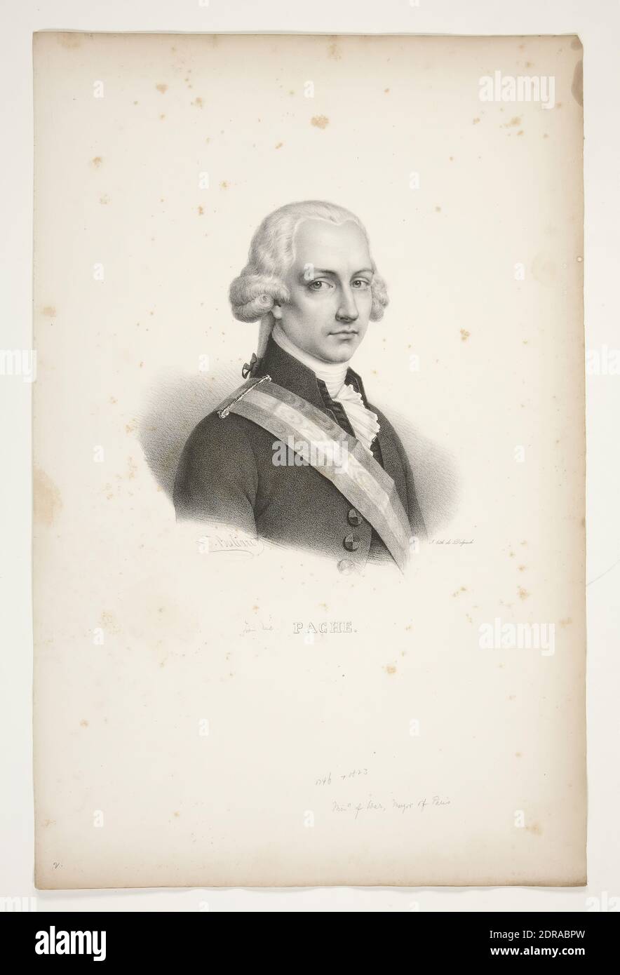 Artist: François-Séraphin Delpech, French, 1778–1825, After: Zéphirin Félix Jean Marius Belliard, French, 1798–1843, Portrait of Pache, Lithograph, Sheet: 50.8 × 33 cm (20 × 13in.), French, 19th century, Works on Paper - Prints Stock Photo