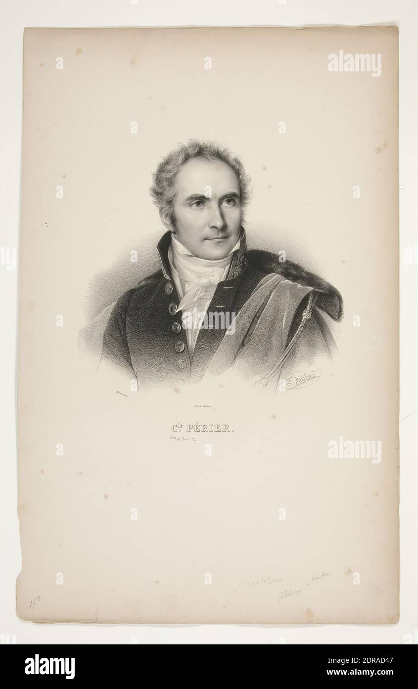 Artist: François-Séraphin Delpech, French, 1778–1825, After: Zéphirin Félix Jean Marius Belliard, French, 1798–1843, After: Louis Hersent, French, 1777–1860, Portrait of C(asim)ir Perier, Lithograph, Sheet: 50.4 × 32.3 cm (19 13/16 × 12 11/16in.), French, 19th century, Works on Paper - Prints Stock Photo
