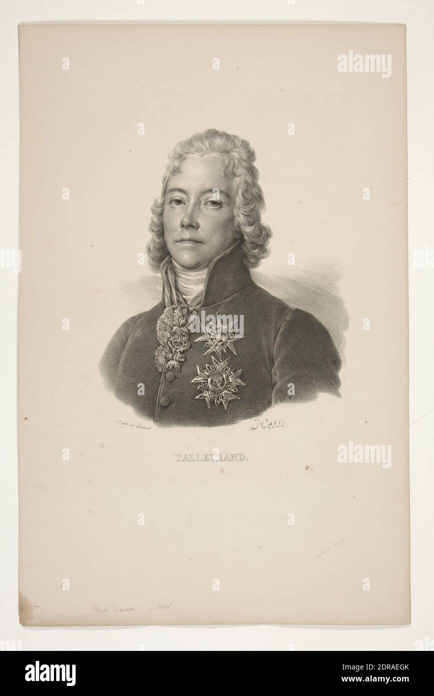 Artist: François-Séraphin Delpech, French, 1778–1825, After: Alexandre-Jean-Baptiste Hesse, French, 1806–1879, Portrait of Talleyrand, Lithograph, Sheet: 48.2 × 31.5 cm (19 × 12 3/8in.), French, 19th century, Works on Paper - Prints Stock Photo