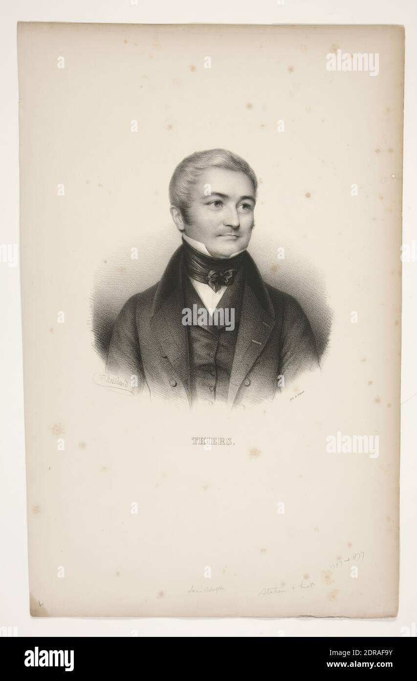 Artist: François-Séraphin Delpech, French, 1778–1825, After: Zéphirin Félix Jean Marius Belliard, French, 1798–1843, Portrait of Thiers, Lithograph, Sheet: 50 × 32 cm (19 11/16 × 12 5/8in.), French, 19th century, Works on Paper - Prints Stock Photo