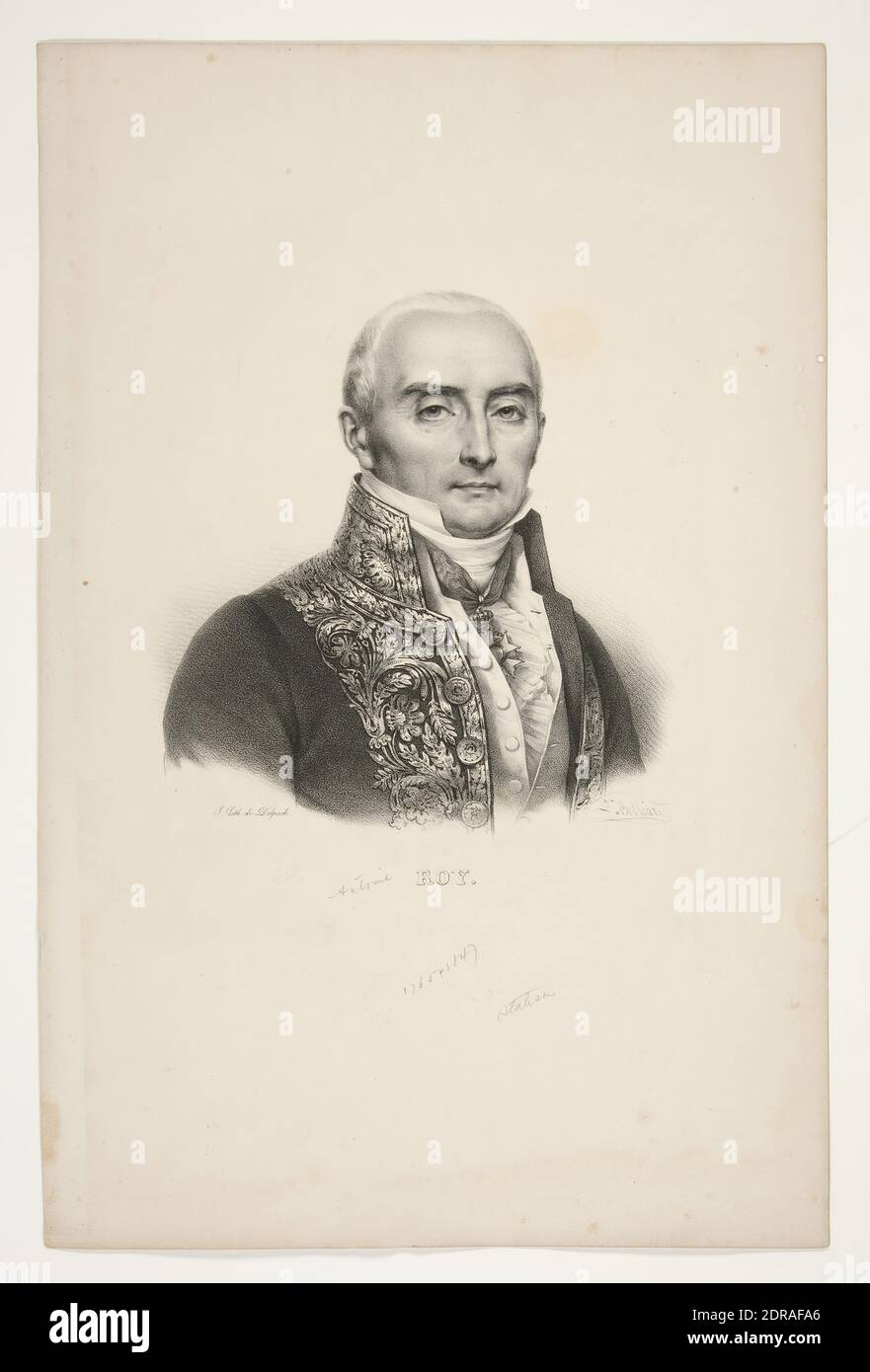 Artist: François-Séraphin Delpech, French, 1778–1825, After: Zéphirin Félix Jean Marius Belliard, French, 1798–1843, Portrait of Antoine Roy, late 18th–early 19th century, Lithograph, Sheet: 48.2 × 31.6 cm (19 × 12 7/16in.), French, 19th century, Works on Paper - Prints Stock Photo