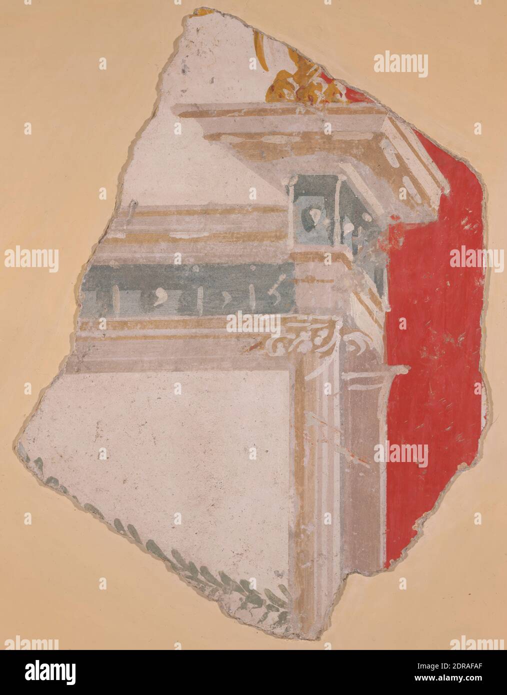 Fragment of wall painting showing partial building, ca. 15 B.C.–A.D. 62, Paint on plaster, 25 × 18.5 cm (9 13/16 × 7 5/16 in.), Roman, Roman, 1st century B.C.–1st century A.D., Paintings Stock Photo