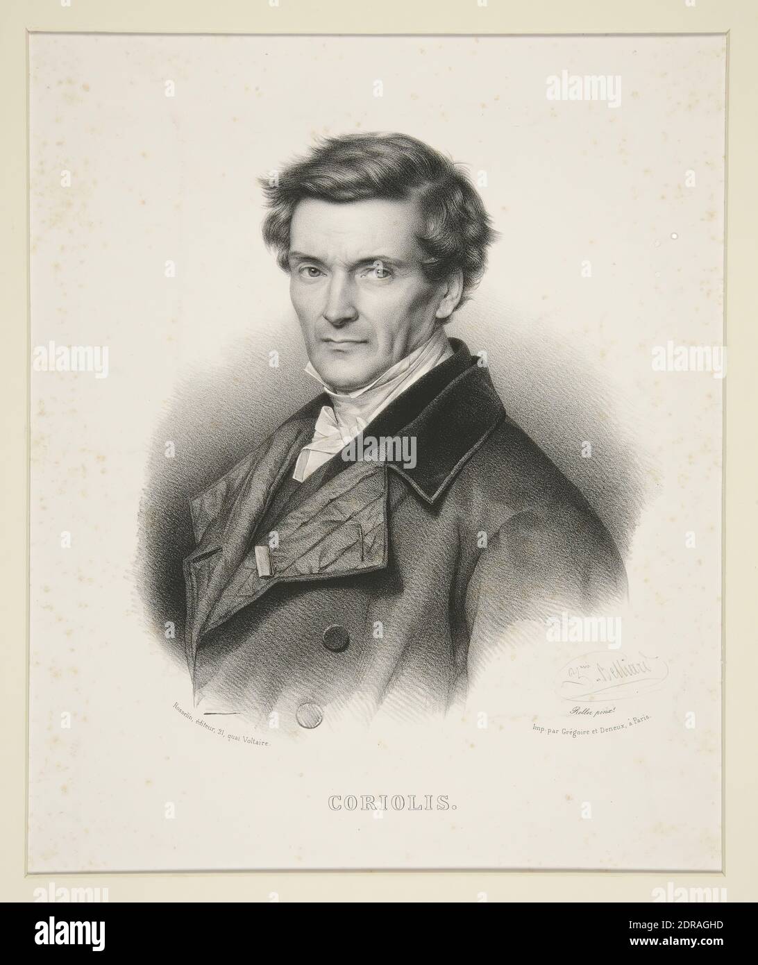 After: Zéphirin Félix Jean Marius Belliard, French, 1798–1843, After: Jean Roller, French, 1798–1866, Portrait of Coriolis, Engraving, Sheet: 50.4 × 32.5 cm (19 13/16 × 12 13/16 in.), Made in France, French, 19th century, Works on Paper - Prints Stock Photo