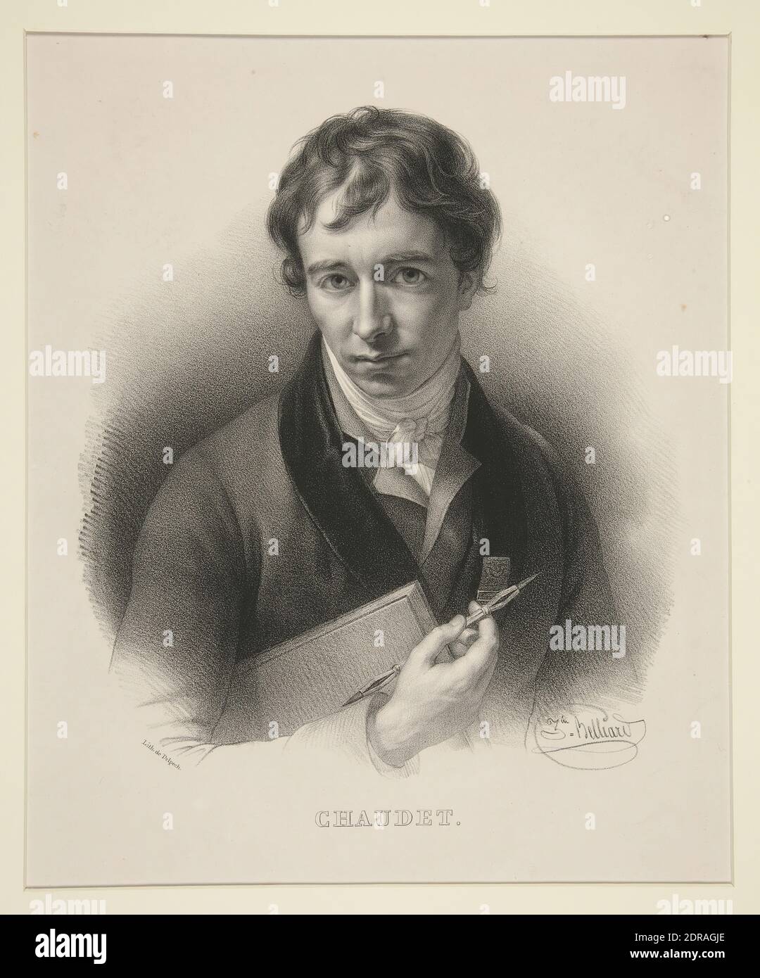 Artist: François-Séraphin Delpech, French, 1778–1825, After: Zéphirin Félix Jean Marius Belliard, French, 1798–1843, Portrait of Chaudet, Lithograph, Sheet: 50.5 × 32.5 cm (19 7/8 × 12 13/16 in.), French, 19th century, Works on Paper - Prints Stock Photo
