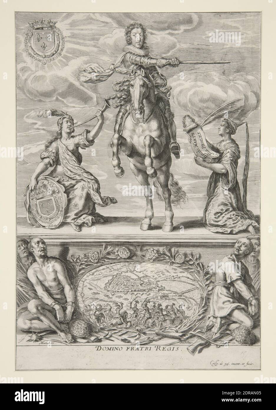 Artist: Crispijn de Passe the Elder, Dutch, 1565–1637, Domino Fratri Regis, ca. 1628–37, Engraving, sheet: 29.1 × 20 cm (11 7/16 × 7 7/8 in.), Library transfer.  Given Yale Universtiy by John Hay Whitney in 1948, Made in The Netherlands, Dutch, 16th century, Works on Paper - Prints Stock Photo