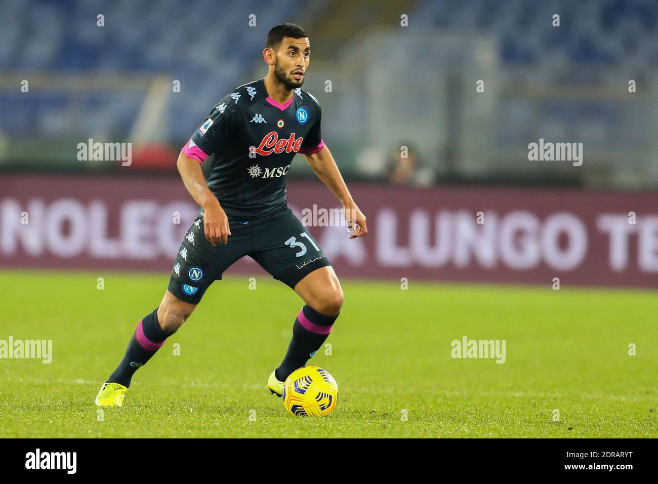 SSC Napoli's Algerian defender Faouzi Ghoulam  controls the ball during the Serie A  football match SS Lazio vs SSC Napoli Stock Photo