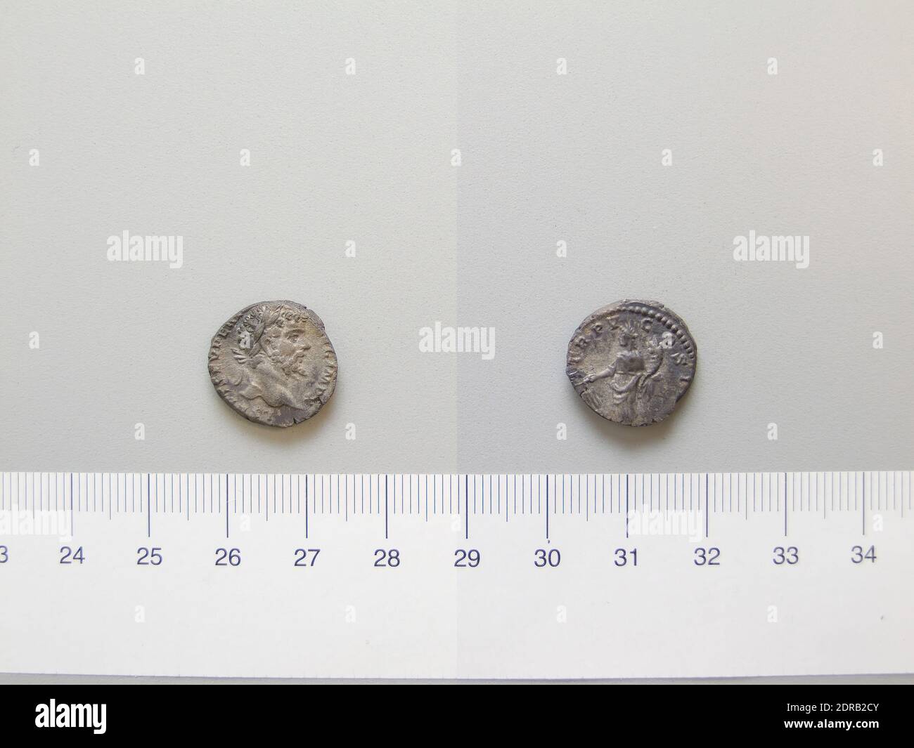 Ruler: Septimius Severus, Emperor of Rome, A.D. 146–211, ruled 193–211, Mint: Rome, Denarius of Septimius Severus, Emperor of Rome from Rome, 197–98, Silver, 0.66 g, 12:00, 16.5 mm, Made in Rome, Italy, Roman, 2nd century A.D., Numismatics Stock Photo