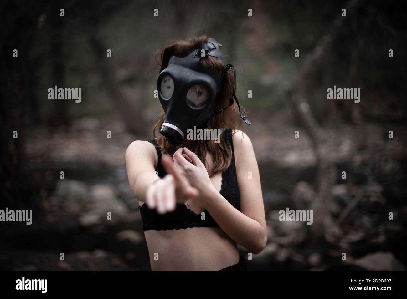 Woman Wearing Gas Mask Stock Photo Alamy