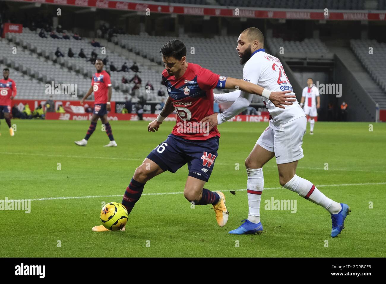 Villeneuve D'Ascq, France. 20th Dec, 2020. Lille Defender JOSE MIGUEL DA ROCHA FONTE in action during the French championship soccer, Ligue 1 Uber Eats, between Lille and Paris Saint Germain at Pierre Mauroy Stadium - Villeneuve d'Ascq.Second wave in France of COVID-19 : the French government has decided on total containment and a curfew at 8 p.m. as well as all sporting events will be played without spectators, until further notice Credit: Pierre Stevenin/ZUMA Wire/Alamy Live News Stock Photo