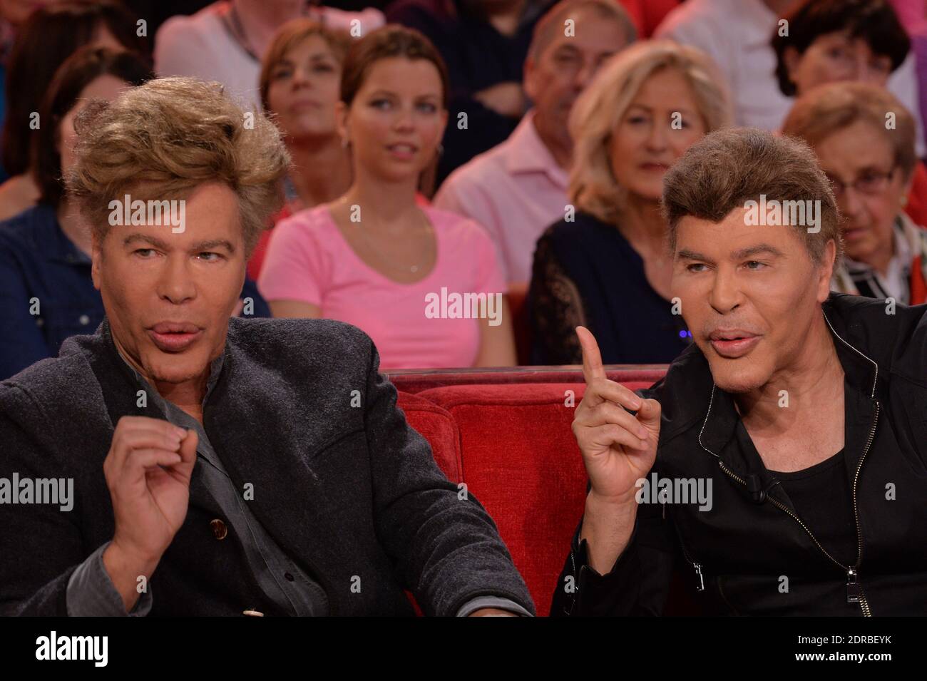Igor Bogdanoff and Grichka Bogdanoff at the taping of Vivement Dimanche, Paris, France on December 15, 2015. Stock Photo