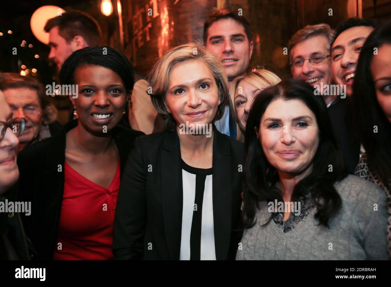 HAMADA REZEG, VALERY PECRESSE, VINCENT JEANBRUN, FATEN HIDRI - VALERIE PECRESSE FETE SA VICTOIRE A LA BRASSERIE 'LE PETIT POUCET' LORS DES ELECTIONS REGIONALES EN ILES DE FRANCE Photo by Nasser Berzane/ABACAPRESS.COM Stock Photo