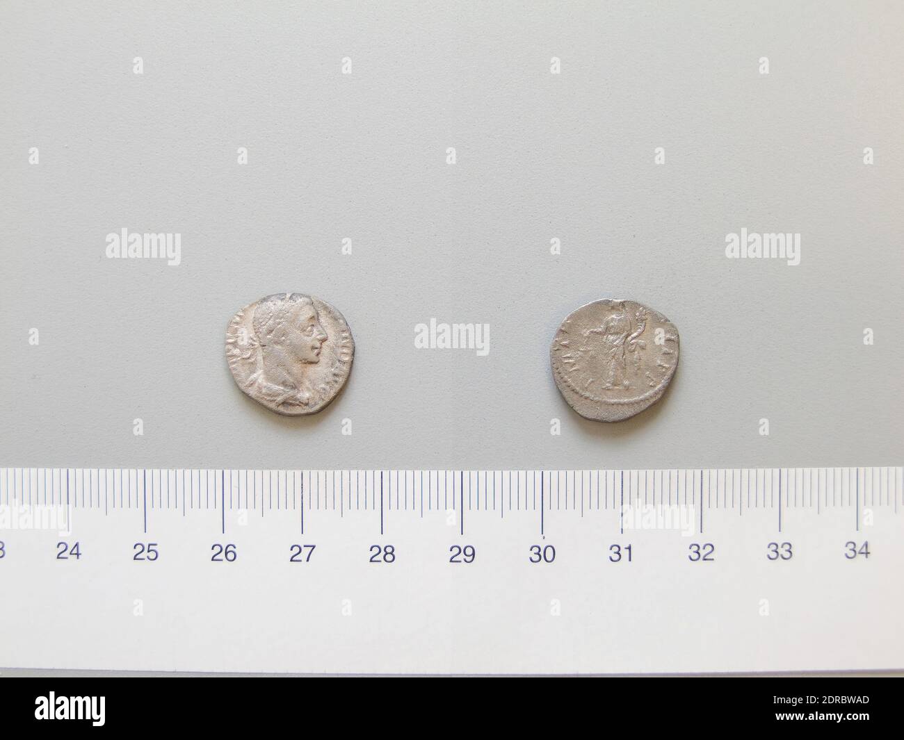 Ruler: Severus Alexander, Emperor of Rome, A.D. 208–235, ruled A.D. 222–35, Mint: Rome, Denarius of Severus Alexander, Emperor of Rome from Rome, 227, Silver, 1.76 g, 12:00, 17 mm, Made in Rome, Italy, Roman, 3rd century A.D., Numismatics Stock Photo
