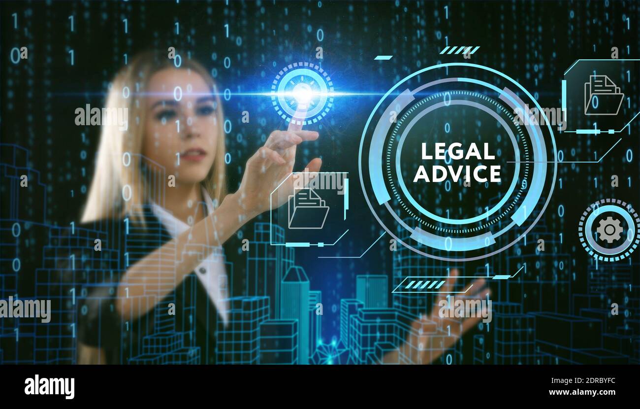 Business, Technology, Internet and network concept. Young businessman working on a virtual screen of the future and sees the inscription: Legal advice Stock Photo