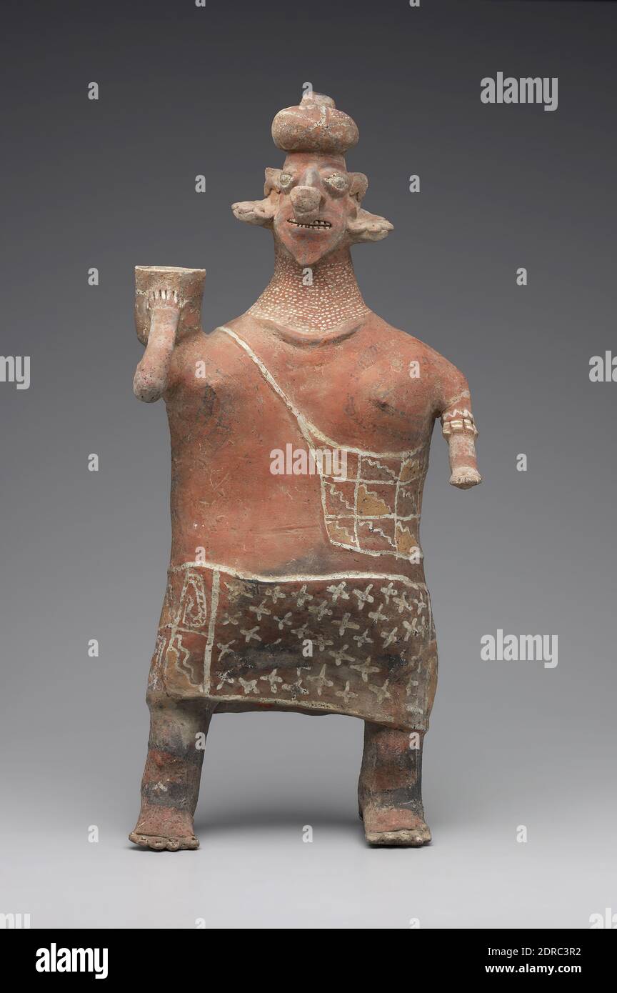 Standing Female Figure, 100 B.C.–A.D. 250, Ceramic with pigment, 59.69 × 26.67 × 11.43 cm (23 1/2 × 10 1/2 × 4 1/2 in.), Made in Mexico, Mexico, Nayarit, Ixtlán del Río Style, Protoclassic Period, Sculpture Stock Photo