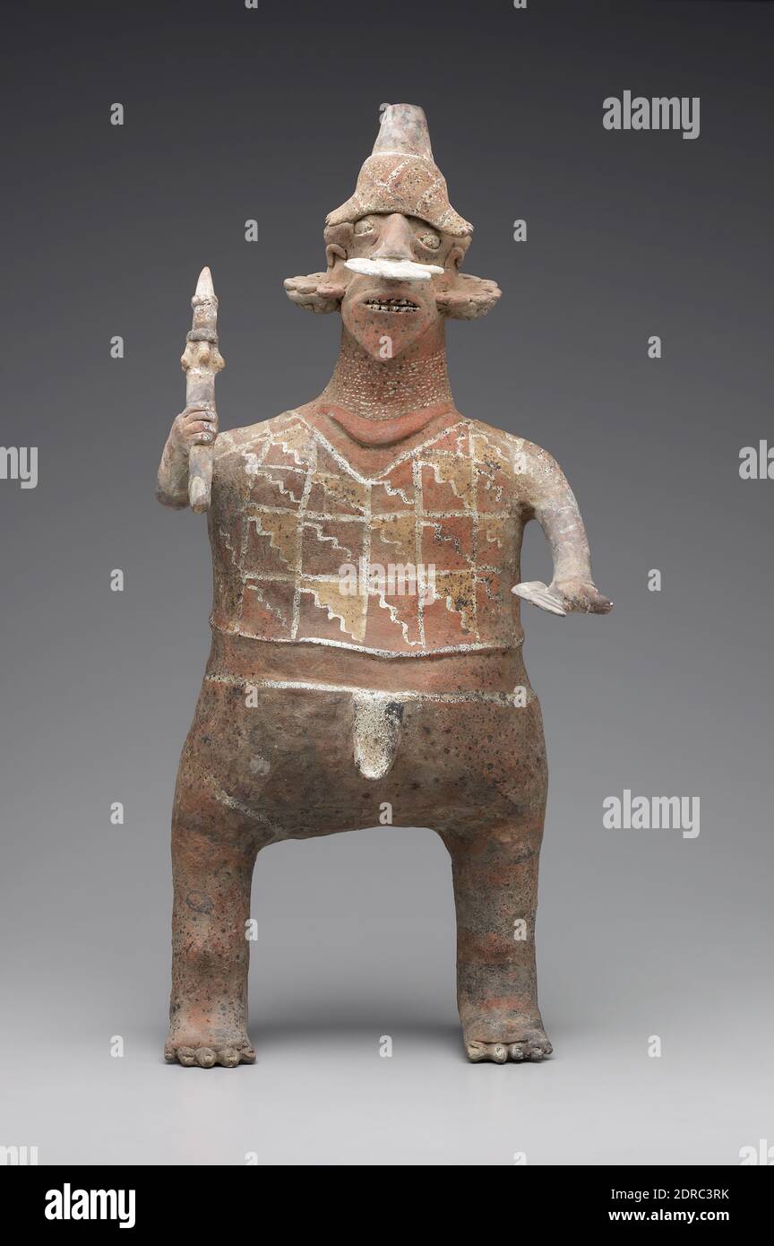 Standing Male Figure, 100 B.C.–A.D. 250, Ceramic with pigment, 60.96 × 28.58 × 13.97 cm (24 × 11 1/4 × 5 1/2 in.), Made in Mexico, Mexico, Nayarit, Ixtlán del Río Style, Early Classic Period, Sculpture Stock Photo