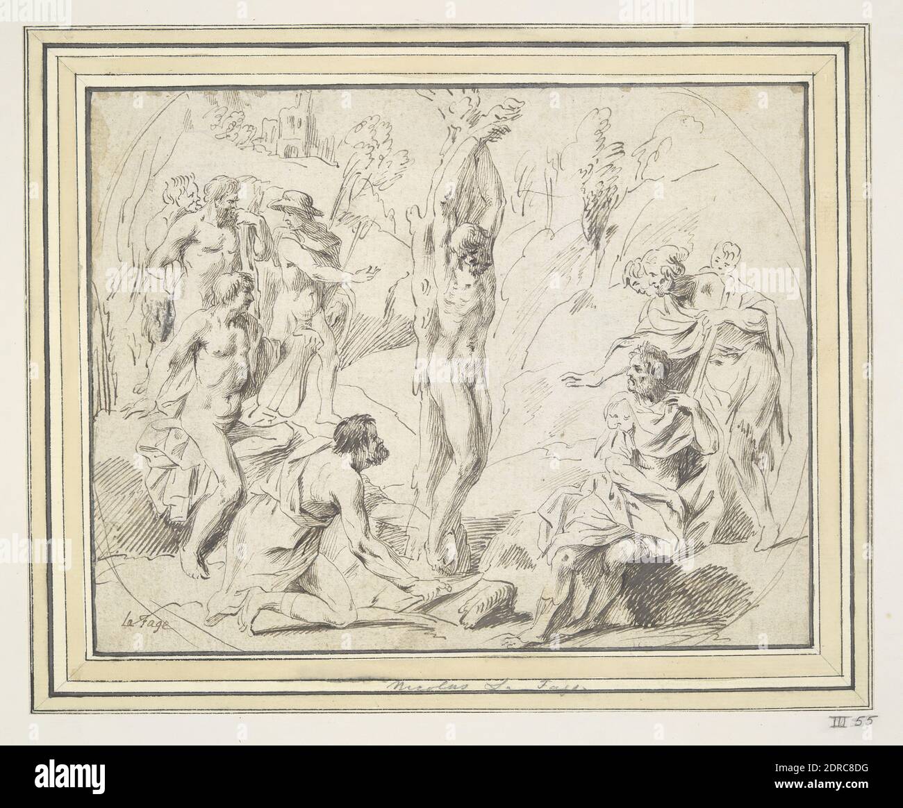 Artist: Raymond Lafage, French, 1656–1684, The Flaying of Marsyas, Pen and ink, Image: 15.2 × 19.4 cm (6 × 7 5/8in.), Made in France, French, 17th century, Works on Paper - Drawings and Watercolors Stock Photo