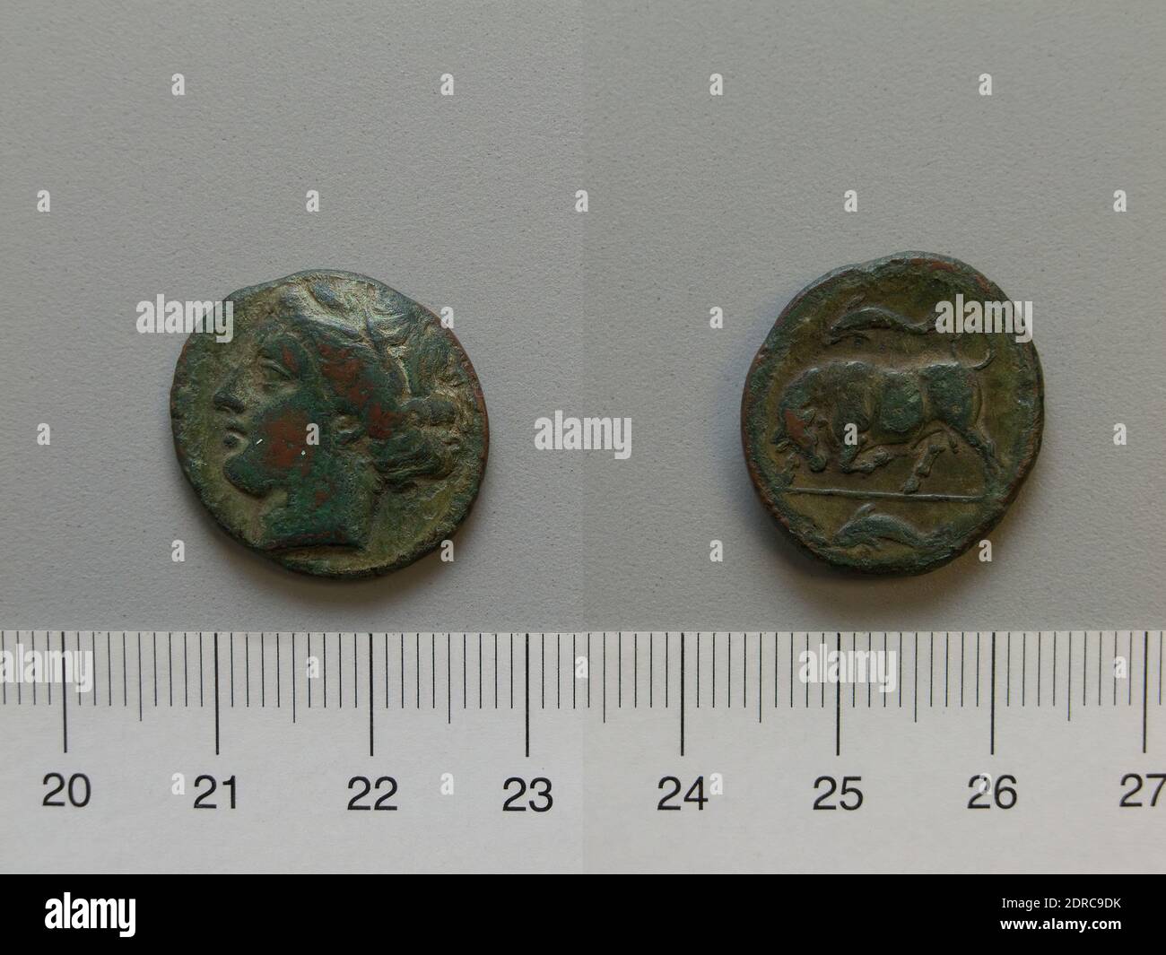 Mint: Syracuse, Coin from Syracuse, 279–270 B.C., Copper, 5.20 g, 2:00, 22 mm, Made in Syracuse, Sicily, Greek, 3rd century B.C., Numismatics Stock Photo