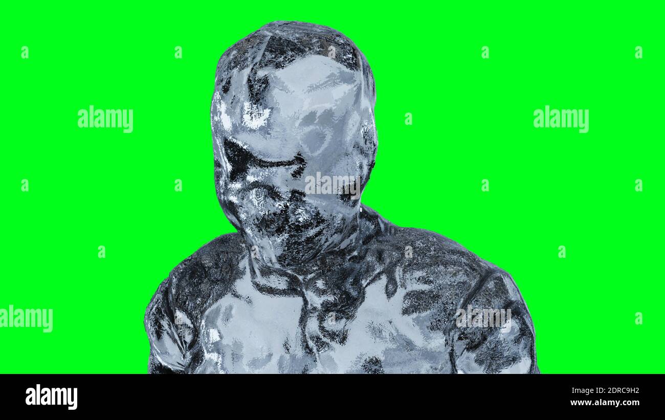 Ice, glass man character animation. Isolate on green screen. 3d ...