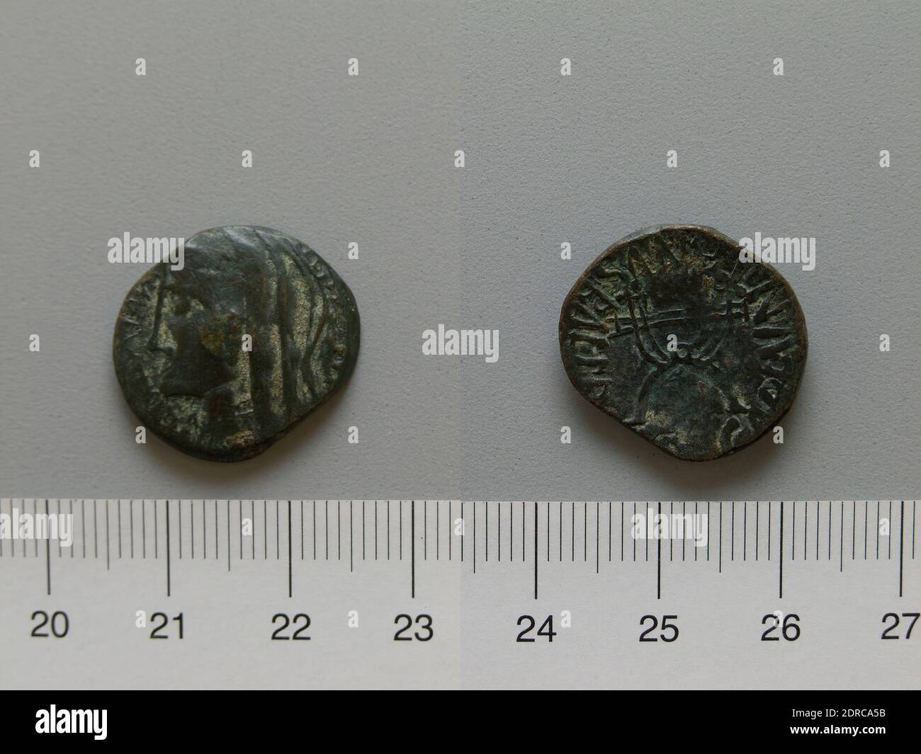 Mint: Melita, Magistrate: L. Arruntanus Balbus, Coin from Melita, 36 B.C., Copper, 5.17 g, 12:00, 20.5 mm, Made in Melita, Greek, 1st century B.C., Numismatics Stock Photo