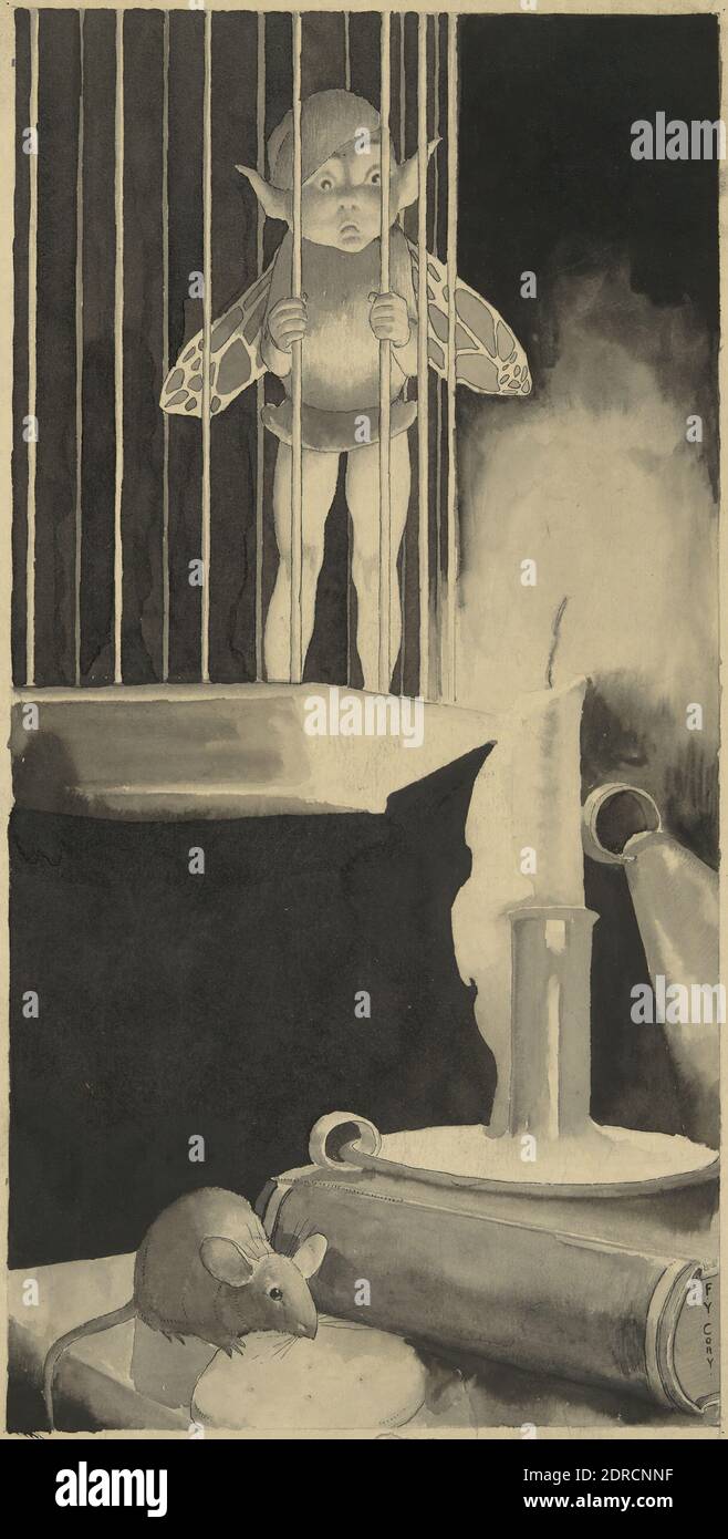 Artist: Fanny Young Cooney Cory, American, 1877–1972, They Put me in a Cage, Ink wash, 40.6 × 24.8 cm (16 × 9 3/4 in.), Made in United States, American, 19th century, Works on Paper - Drawings and Watercolors Stock Photo