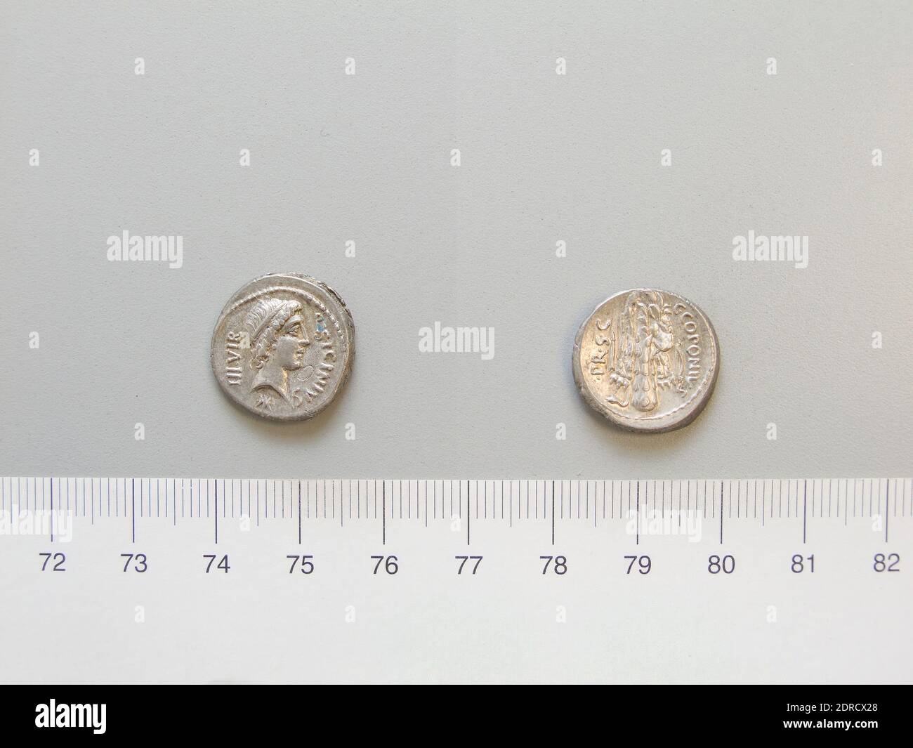 Mint: Moving mint, Magistrate: C. Coponius, Magistrate: Q. Sicinius, Denarius from Moving mint, 49 B.C., Silver, 3.93 g, 2:00, 17.2 mm, Made in Roman Empire, Roman, 1st century B.C., Numismatics Stock Photo