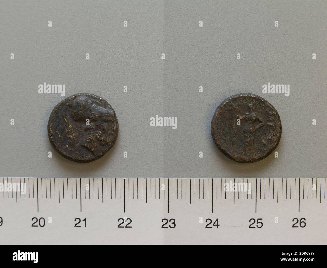 Mint: Metapontum, Fraction from Metapontum, 250–200 B.C., Bronze, 4.31 g, 12:00, 16 mm, Made in Metapontum, Lucania, Greek, 3rd century B.C., Numismatics Stock Photo