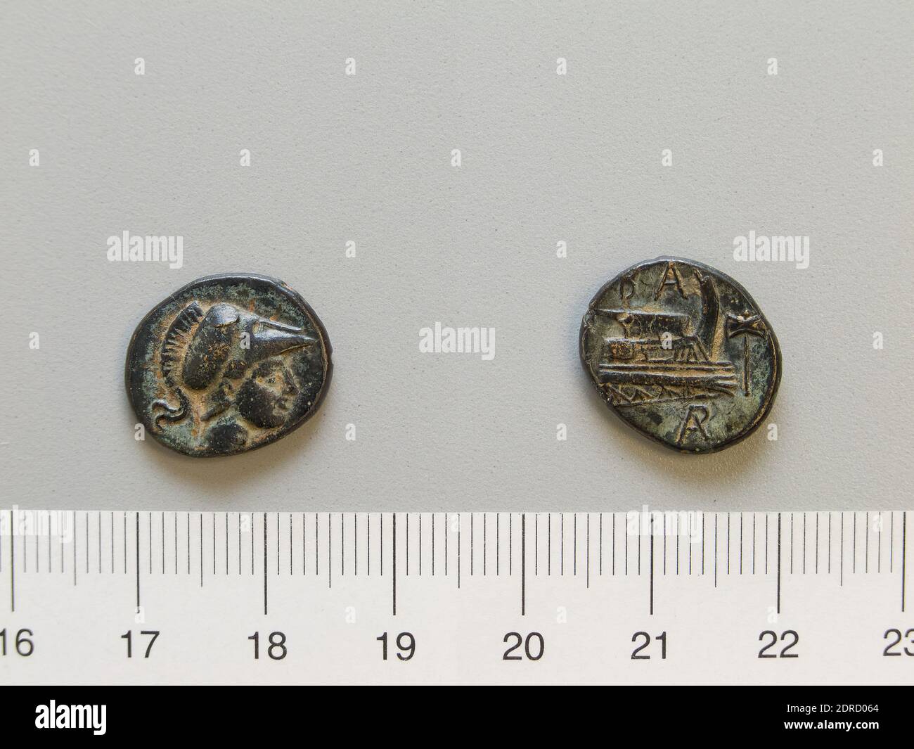 Ruler: Demetrius Poliorcetes, King of Macedon 306-283 B.C.Mint: Caria, Coin of Demetrius Poliorcetes, King of Macedon from Caria, 301–295 B.C., Copper, 2.98 g, 12:00, 16.5 mm, Made in Caria, Greek, 4th–3rd century B.C., Numismatics Stock Photo