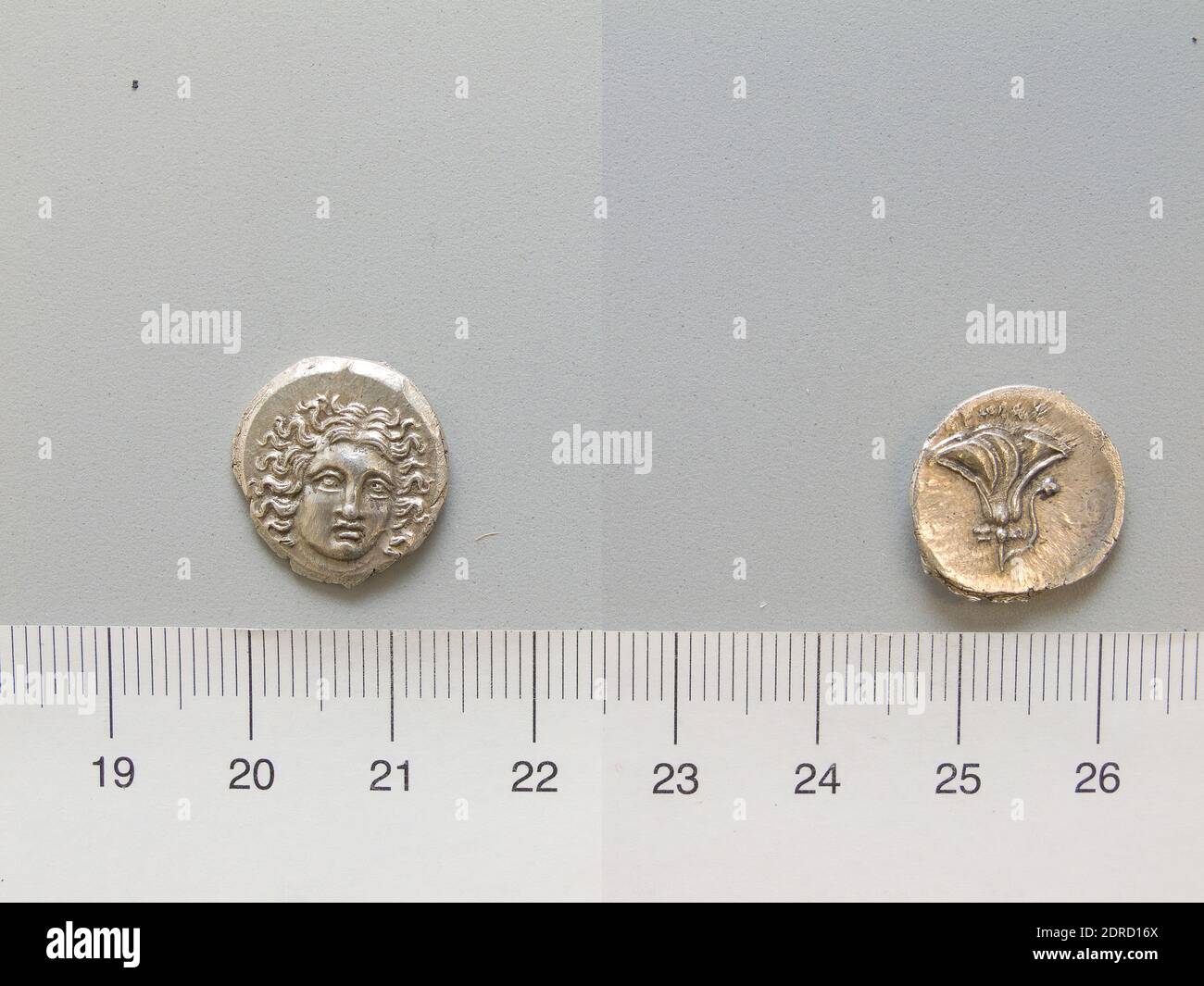 Ruler: Perseus, King of Macedonia, ca. 212–166 B.C., ruled 178–168 B.C.Mint: Rhodes, Coin of Perseus, King of Macedonia from Rhodes, 170–168 B.C. (?), Silver, 2.58 g, 11:00, 16.5 mm, Made in Rhodes, Greek, 2nd century B.C., Numismatics Stock Photo