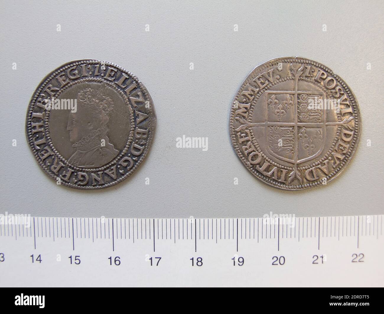 Ruler: Elizabeth I, Queen of England, British, 1533–1603, ruled 1558–1603, Mint: London, 1 Shilling of Elizabeth I, Queen of England from London, Silver, 5.81 g, 10:00, 32.5 mm, Made in London, England, British, 17th century, Numismatics Stock Photo