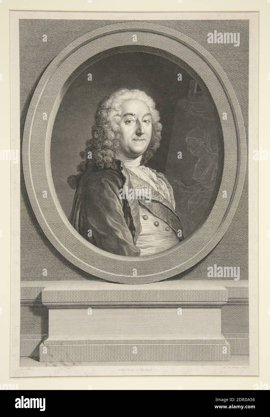 Artist: Nicolas Delaunay, French, 1739–1792, After: Jacques-André-Joseph Aved, French, 1702–1766, Portrait of Jean-François de Troy, Engraving, platemark: 37.5 × 25.4 cm (14 3/4 × 10in.); Sheet: 42.2 × 32.2 cm (16 5/8 × 12 11/16in.), Made in France, French, 18th century, Works on Paper - Prints Stock Photo