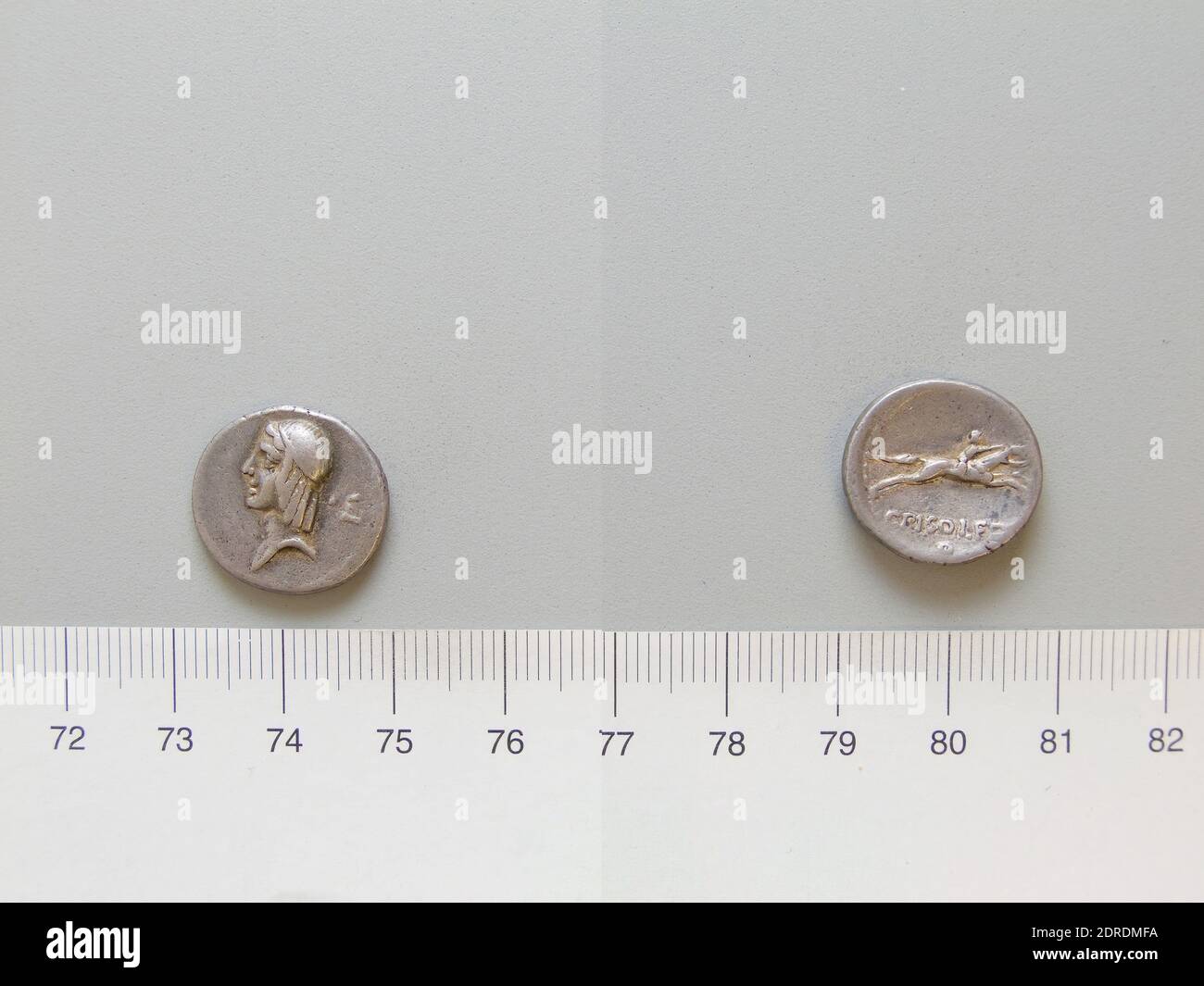 Mint: Rome, Magistrate: C. Calpurnius L.f. Piso Frugi, Denarius from Rome, 67 B.C., Silver, 3.8 g, 6:00, 18 mm, Made in Rome, Roman, 1st century B.C., Numismatics Stock Photo