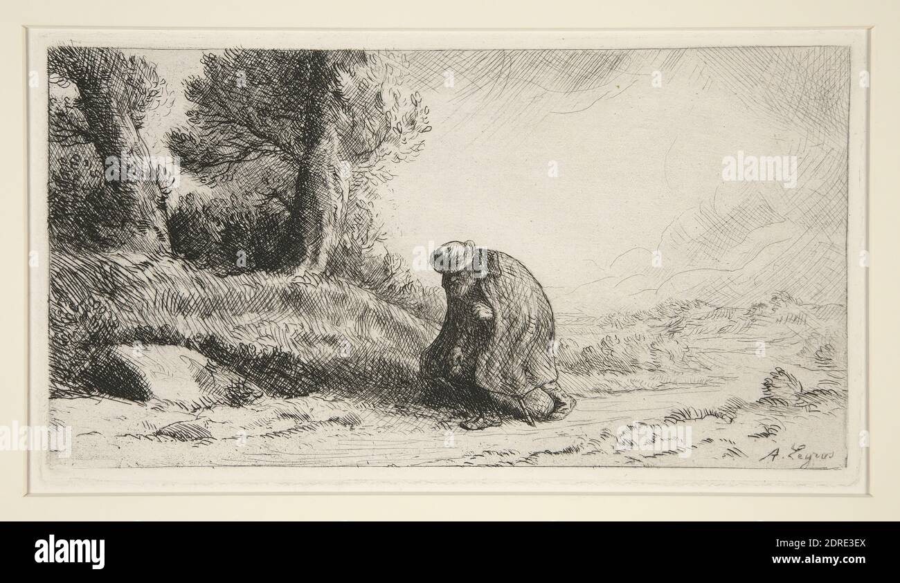 Artist: Alphonse Legros, French, 1837–1911, The Wayfarer, Etching, platemark: 14.9 × 27.3 cm (5 7/8 × 10 3/4 in.), Made in France, French, 19th century, Works on Paper - Prints Stock Photo