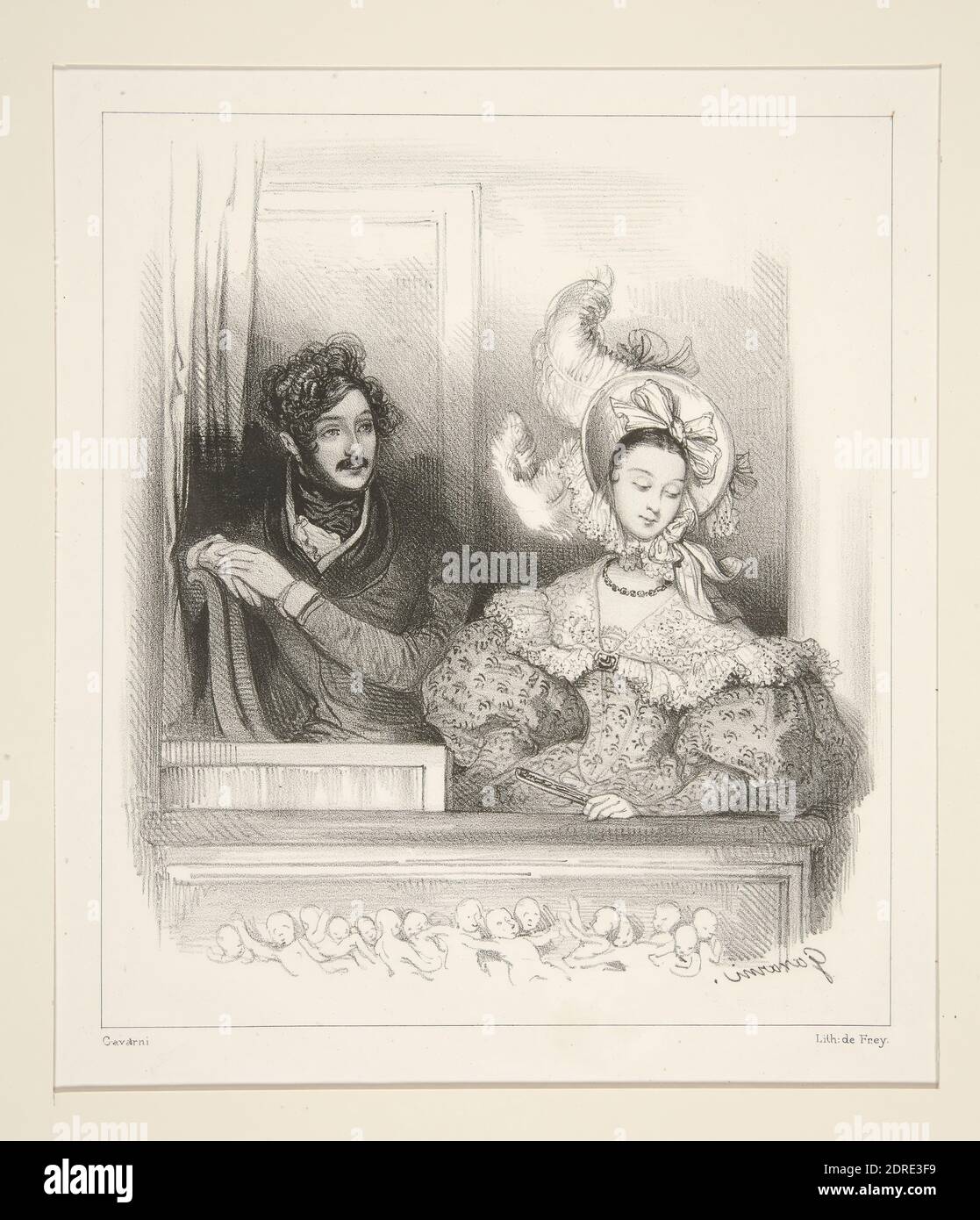 Artist: Paul Gavarni, French, 1804–1866, Un Loge Au Theatre Italien, Lithograph, French, 19th century, Works on Paper - Prints Stock Photo