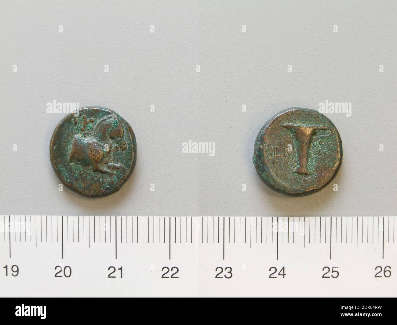 Mint: Kyme, Coin from Kyme, 350–250 B.C., Copper, 5.14 g, 11:00, 17 mm, Made in Kyme, Greek, 4th–3rd century B.C., Numismatics Stock Photo