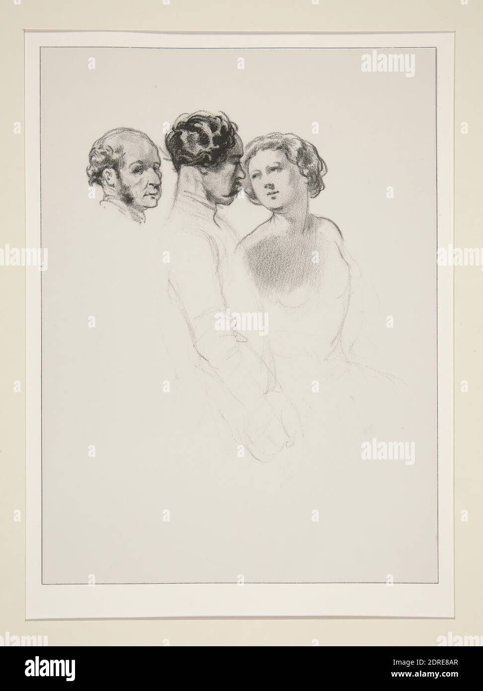 Artist: Paul Gavarni, French, 1804–1866, (GROUPE DE TROIS FIGURES.), Lithograph, French, 19th century, Works on Paper - Prints Stock Photo