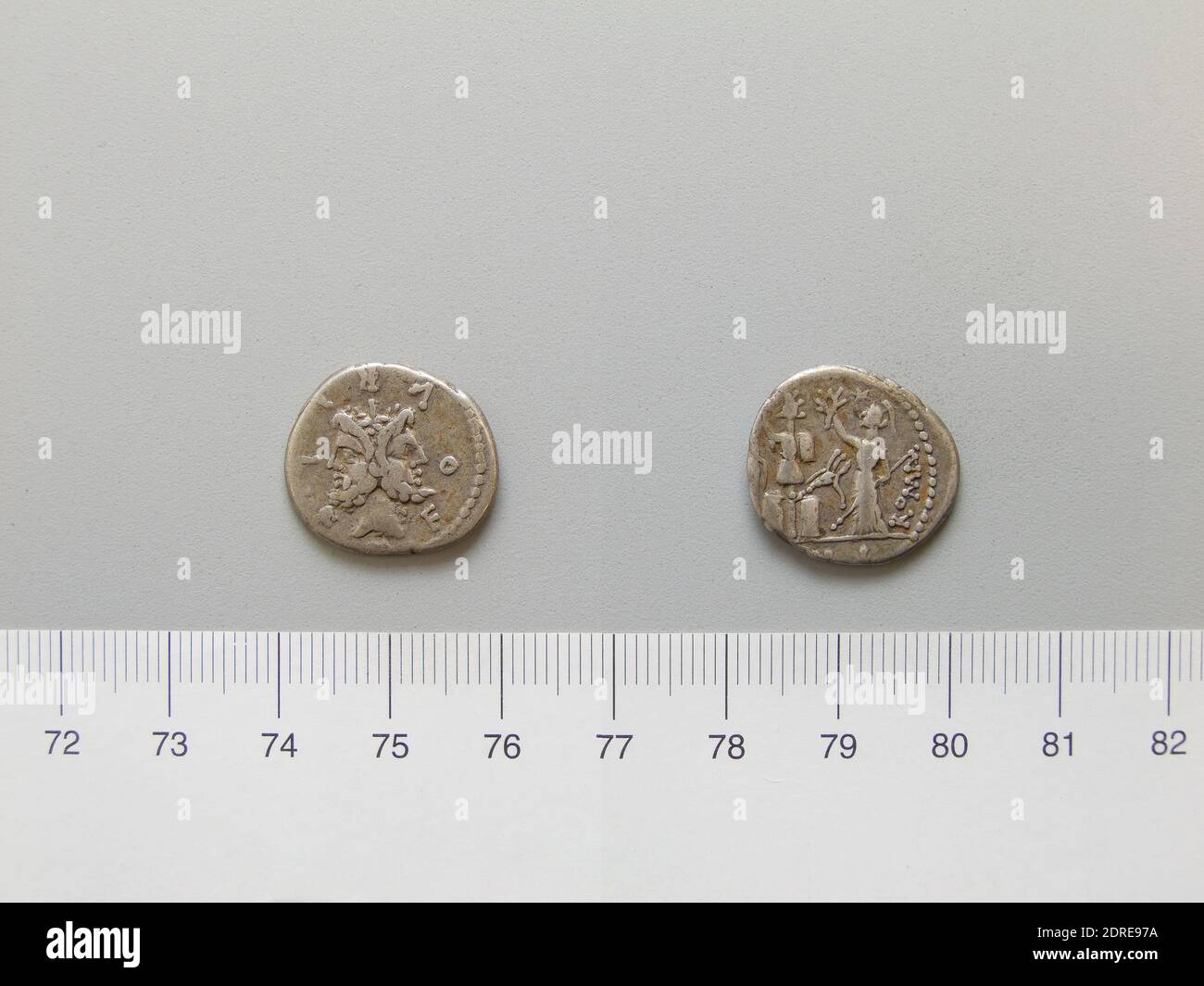 Mint: Rome, Magistrate: M. FOVRI L.F PHILI, Denarius from Rome, 119 B.C., Silver, 3.81 g, 5:00, 19 mm, Made in Rome, Italy, Roman, 2nd century B.C., Numismatics Stock Photo