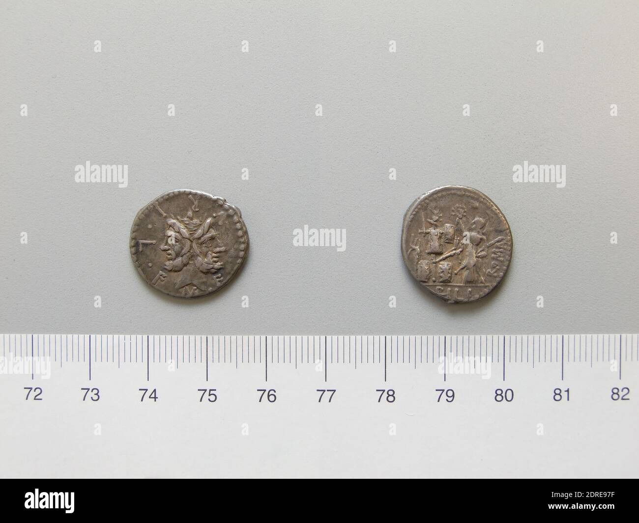 Mint: Rome, Magistrate: M. FOVRI L.F PHILI, Denarius from Rome, 119 B.C., Silver, 3.93 g, 5:00, 20 mm, Made in Rome, Roman Empire, Roman, 2nd century B.C., Numismatics Stock Photo