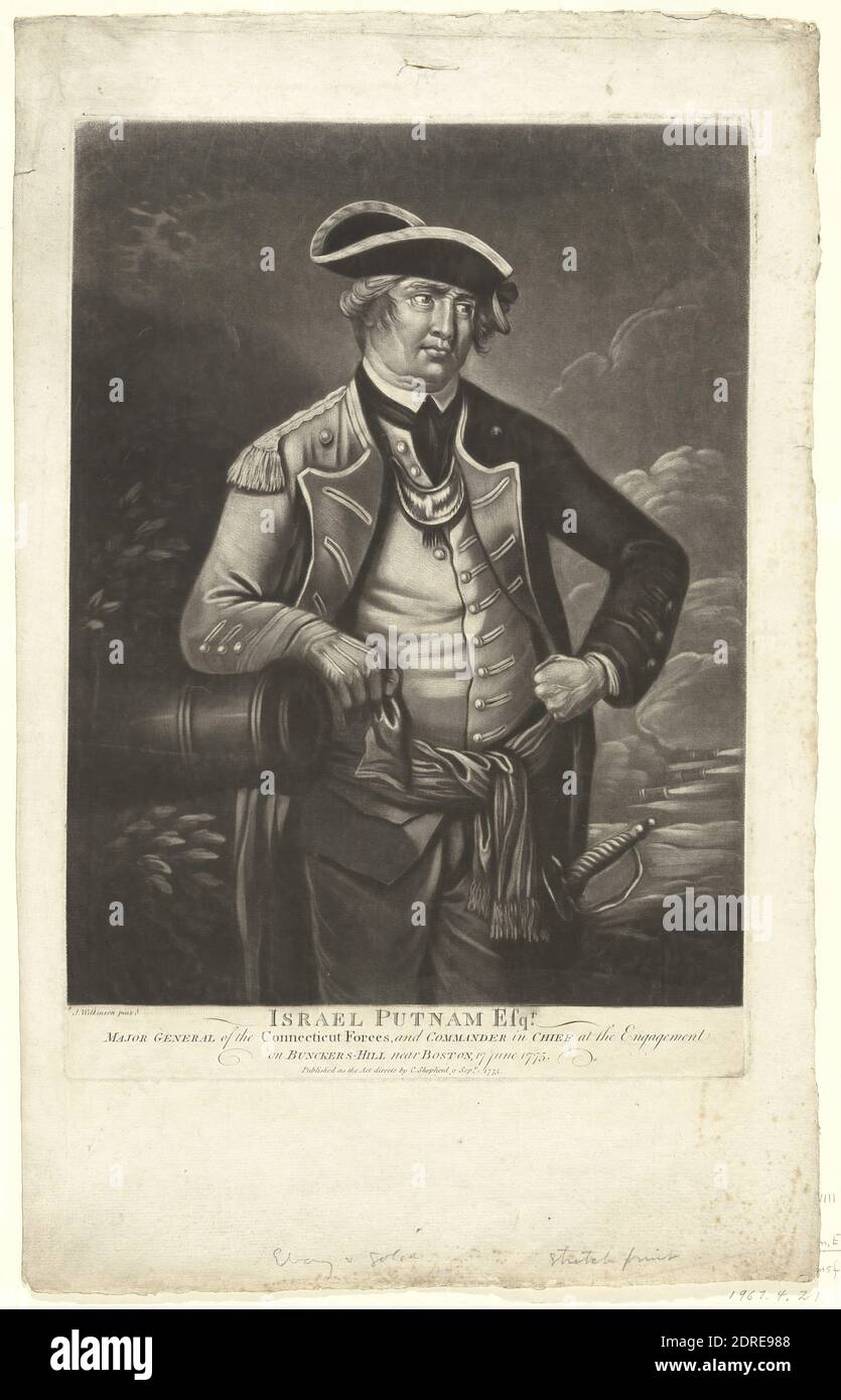 Israel Putnam, Esq., Mezzotint, 47.3 × 29.5 cm (18 5/8 × 11 5/8 in.), Made in United States, American, 18th century, Works on Paper - Prints Stock Photo
